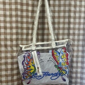 Ed Hardy Transparent Tote with Colorful Butterfly Design